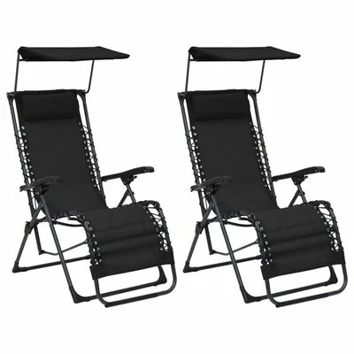 VidaXL Chaises pliables de terrasse 2 pcs Textilène Noir 3 VidaXL Chaises pliables de terrasse 2 pcs Textilène Noir