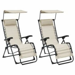 VidaXL Chaises pliables de terrasse 2 pcs Textilène Crème