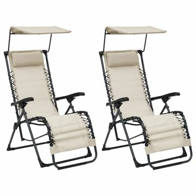 VidaXL Chaises pliables de terrasse 2 pcs Textilène Crème 3 VidaXL Chaises pliables de terrasse 2 pcs Textilène Crème
