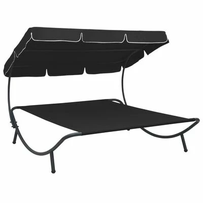 VidaXL Lit de repos d'extérieur avec auvent Noir 3 VidaXL Lit de repos d'extérieur avec auvent Noir