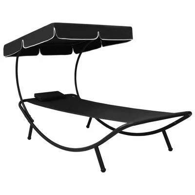 VidaXL Lit de repos d'extérieur avec auvent et oreiller Noir 3 VidaXL Lit de repos d'extérieur avec auvent et oreiller Noir