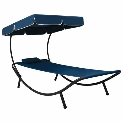 VidaXL Lit de repos d'extérieur avec auvent et oreiller Bleu 3 VidaXL Lit de repos d'extérieur avec auvent et oreiller Bleu