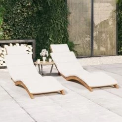 VidaXL Chaises longues 2 pcs avec coussins Bois massif de teck 9 VidaXL Chaises longues 2 pcs avec coussins Bois massif de teck -Bains de soleil Soldes image 1 3143633