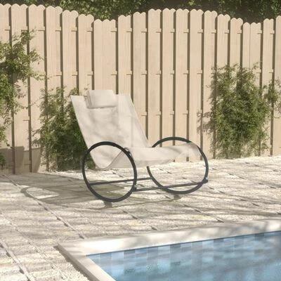 VidaXL Chaise longue avec oreiller Acier et textilène Crème 4 VidaXL Chaise longue avec oreiller Acier et textilène Crème – Image 2