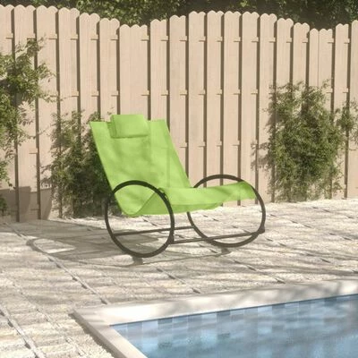 VidaXL Chaise longue avec oreiller Acier et textilène Vert 4 VidaXL Chaise longue avec oreiller Acier et textilène Vert – Image 2