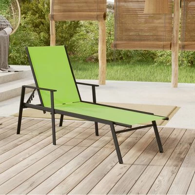 VidaXL Chaise longue Acier et tissu textilène Vert 4 VidaXL Chaise longue Acier et tissu textilène Vert – Image 2