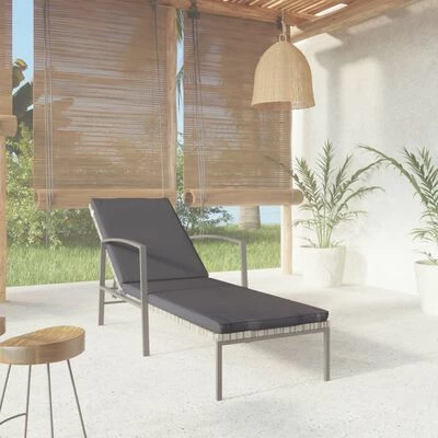 VidaXL Chaise longue de jardin avec coussin Résine tressée Gris 4 VidaXL Chaise longue de jardin avec coussin Résine tressée Gris – Image 2