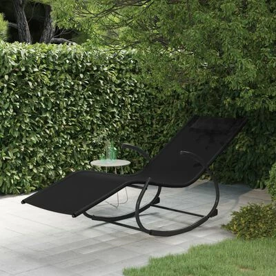 VidaXL Chaise longue à bascule Noir Acier et textilène 4 VidaXL Chaise longue à bascule Noir Acier et textilène – Image 2