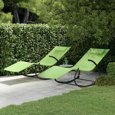 VidaXL Chaises longues à bascule 2 pcs Vert Acier et textilène 4 VidaXL Chaises longues à bascule 2 pcs Vert Acier et textilène – Image 2