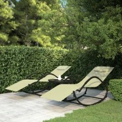 VidaXL Chaises longues à bascule 2 pcs Crème Acier et textilène 9 VidaXL Chaises longues à bascule 2 pcs Crème Acier et textilène -Bains de soleil Soldes image 1 318134