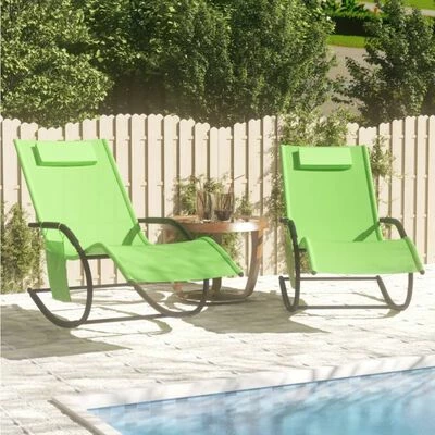 VidaXL Chaises longues à bascule 2 pcs Vert Acier et textilène 4 VidaXL Chaises longues à bascule 2 pcs Vert Acier et textilène – Image 2