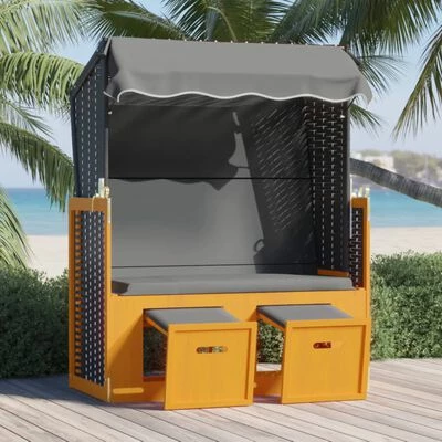 VidaXL Strandkorb avec auvent Résine tressée et bois solide Anthracite 4 VidaXL Strandkorb avec auvent Résine tressée et bois solide Anthracite – Image 2