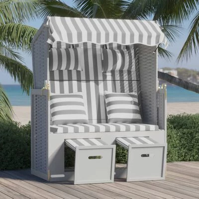 VidaXL Strandkorb avec coussins Résine tressée bois solide Gris blanc 4 VidaXL Strandkorb avec coussins Résine tressée bois solide Gris blanc – Image 2
