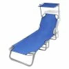 VidaXL Chaise longue pliable avec auvent Acier et tissu Bleu