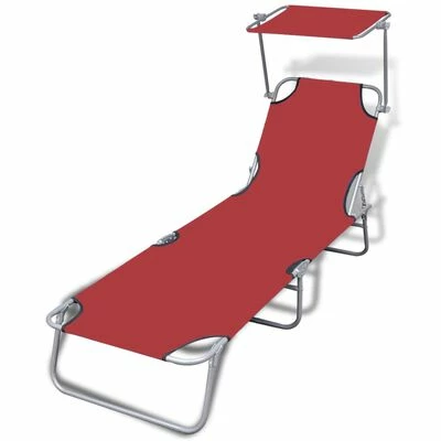 VidaXL Chaise longue pliable avec auvent Acier et tissu Rouge 3 VidaXL Chaise longue pliable avec auvent Acier et tissu Rouge