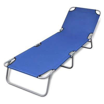 VidaXL Chaise longue pliable Acier enduit de poudre Bleu 3 VidaXL Chaise longue pliable Acier enduit de poudre Bleu