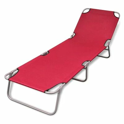 VidaXL Chaise longue pliable Acier enduit de poudre Rouge 3 VidaXL Chaise longue pliable Acier enduit de poudre Rouge