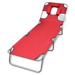 VidaXL Chaise longue avec coussin de tĂȘte Acier enduit de poudre Rouge