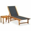 VidaXL Chaise longue avec table Bois d'acacia solide et textilène 2 VidaXL Chaise longue avec table Bois d'acacia solide et textilène -Bains de soleil Soldes image 1 41746