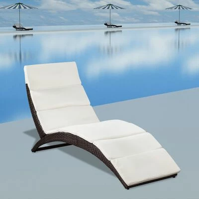 VidaXL Chaise longue pliable avec coussin Résine tressée Marron 4 VidaXL Chaise longue pliable avec coussin Résine tressée Marron – Image 2