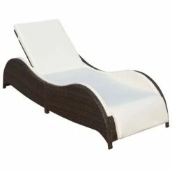 VidaXL Chaise longue avec coussin Résine tressée Marron
