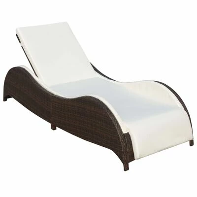 VidaXL Chaise longue avec coussin Résine tressée Marron 3 VidaXL Chaise longue avec coussin Résine tressée Marron