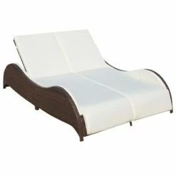 VidaXL Chaise longue double avec coussin Résine tressée Marron