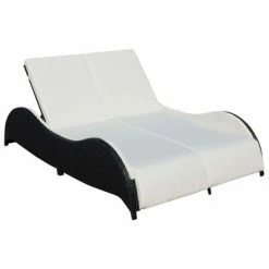 VidaXL Chaise longue double avec coussin Résine tressée Noir