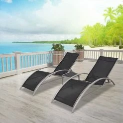 VidaXL Chaises longues avec table Aluminium Noir 9 VidaXL Chaises longues avec table Aluminium Noir -Bains de soleil Soldes image 1 42160