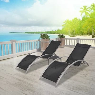 VidaXL Chaises longues avec table Aluminium Noir 4 VidaXL Chaises longues avec table Aluminium Noir – Image 2