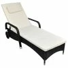 VidaXL Chaise longue avec coussin et roues Résine tressée Noir