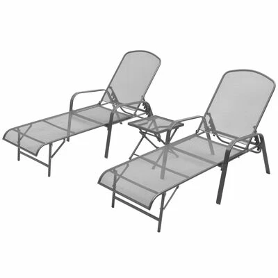VidaXL Chaises longues 2 pcs avec table Acier Anthracite 3 VidaXL Chaises longues 2 pcs avec table Acier Anthracite