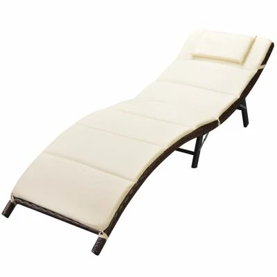 VidaXL Chaise longue pliable avec coussin Résine tressée Marron 3 VidaXL Chaise longue pliable avec coussin Résine tressée Marron