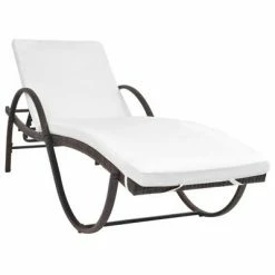 VidaXL Chaise longue avec coussin Résine tressée Marron