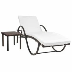 VidaXL Chaise longue avec coussin et table Résine tressée Marron