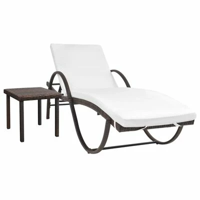 VidaXL Chaise longue avec coussin et table Résine tressée Marron 3 VidaXL Chaise longue avec coussin et table Résine tressée Marron