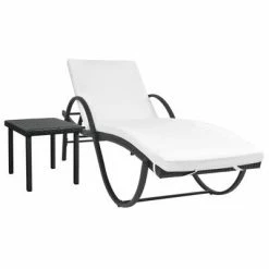 VidaXL Chaise longue avec coussin et table Résine tressée Noir