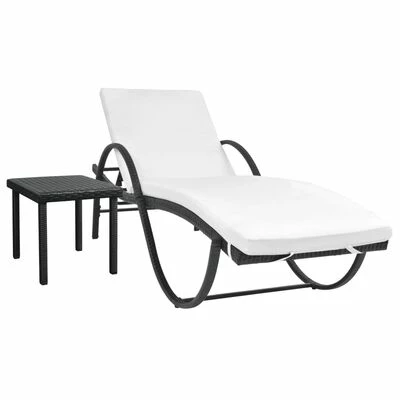 VidaXL Chaise longue avec coussin et table Résine tressée Noir 3 VidaXL Chaise longue avec coussin et table Résine tressée Noir