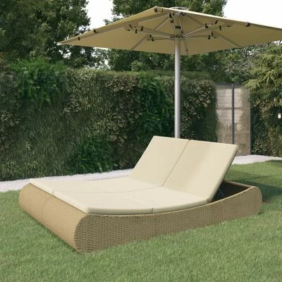 VidaXL Chaise longue d'extérieur Résine tressée Beige 4 VidaXL Chaise longue d'extérieur Résine tressée Beige – Image 2