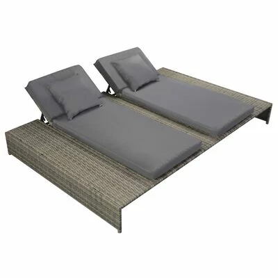 VidaXL Chaise longue double avec coussin Résine tressée Gris 3 VidaXL Chaise longue double avec coussin Résine tressée Gris