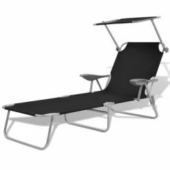 VidaXL Chaise longue avec auvent Acier Noir