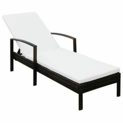 VidaXL Chaise longue avec coussin Résine tressée Marron