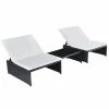 VidaXL Chaises longues 2 pcs avec table Résine tressée Noir -Bains de soleil Soldes image 1 43069