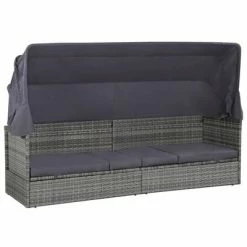 VidaXL Lit de jardin avec auvent Gris 205x62 cm Résine tressée