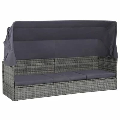 VidaXL Lit de jardin avec auvent Gris 205x62 cm Résine tressée 3 VidaXL Lit de jardin avec auvent Gris 205x62 cm Résine tressée