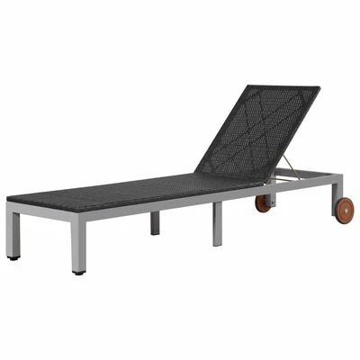 VidaXL Chaise longue avec roues Résine tressée Noir 3 VidaXL Chaise longue avec roues Résine tressée Noir