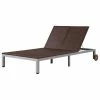 VidaXL Chaise longue double avec roues Résine tressée Marron -Bains de soleil Soldes image 1 43976