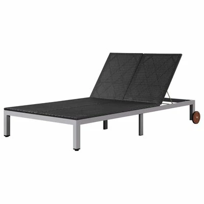 VidaXL Chaise longue double avec roues Résine tressée Noir 3 VidaXL Chaise longue double avec roues Résine tressée Noir