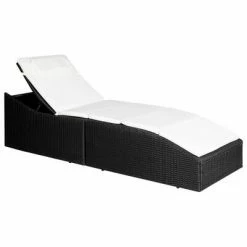 VidaXL Chaise longue avec coussin Résine tressée Noir