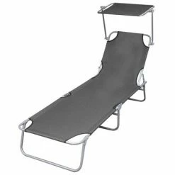 VidaXL Chaise longue pliable avec auvent Acier Gris